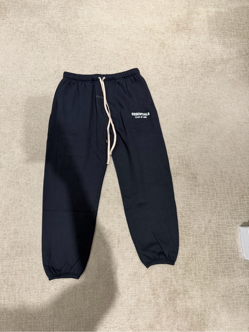Essentials Black Jogger Sweatpants with Cream Drawstring